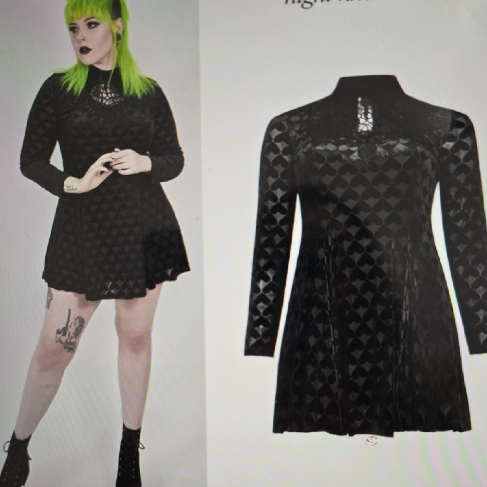 Punk Rave Black Heart Patterned Dress Size 48